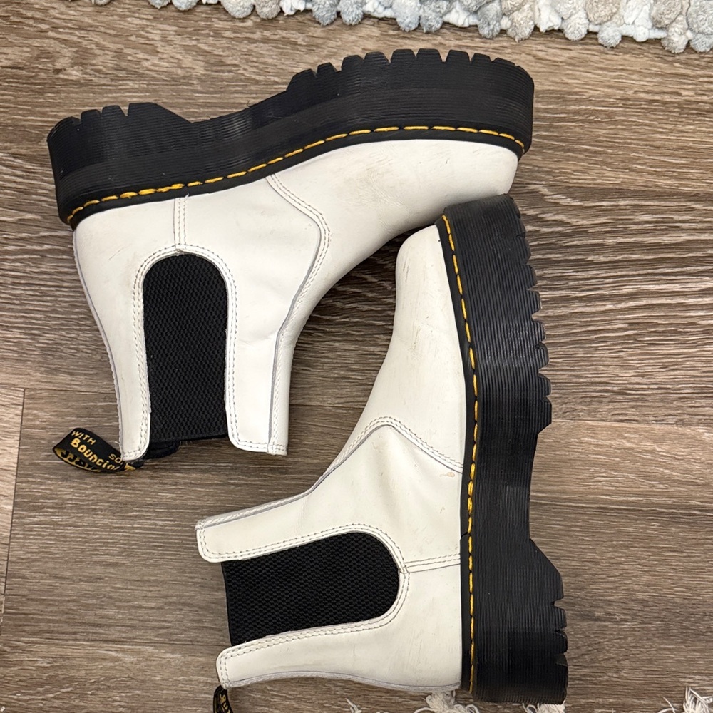 Dr. Martens White Leather Chelsea Boots with Black Panels